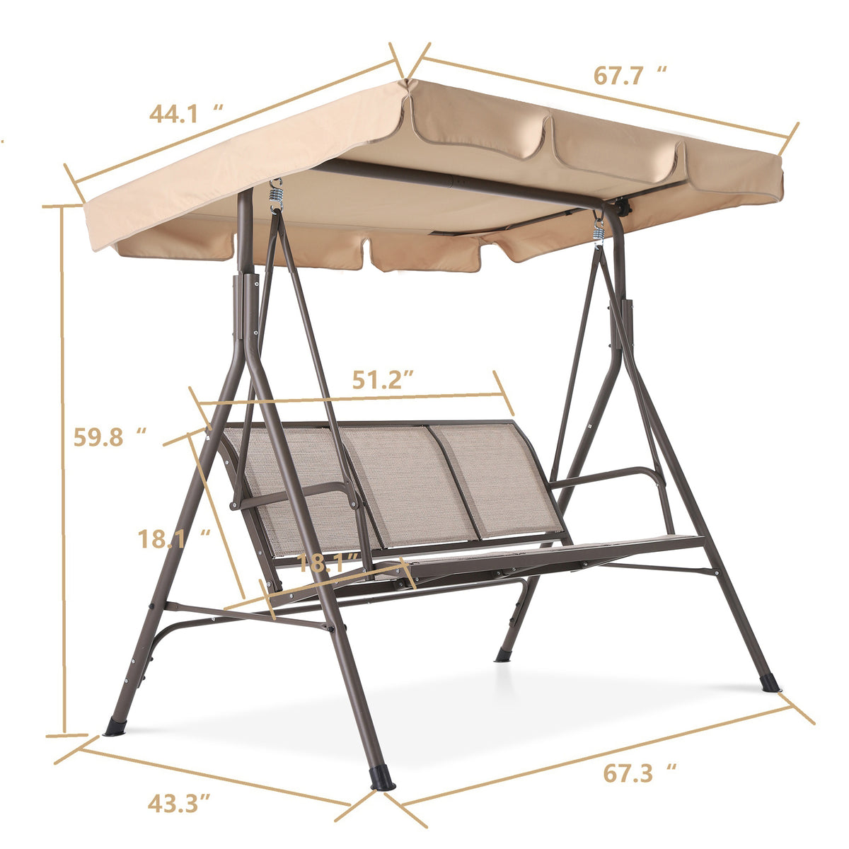 Beige 3-Person Steel Outdoor Patio Swing Chair V19954