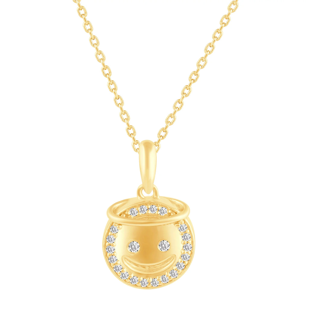 925 Sterling Silver Yellow Gold Face Pendant Necklace C287515