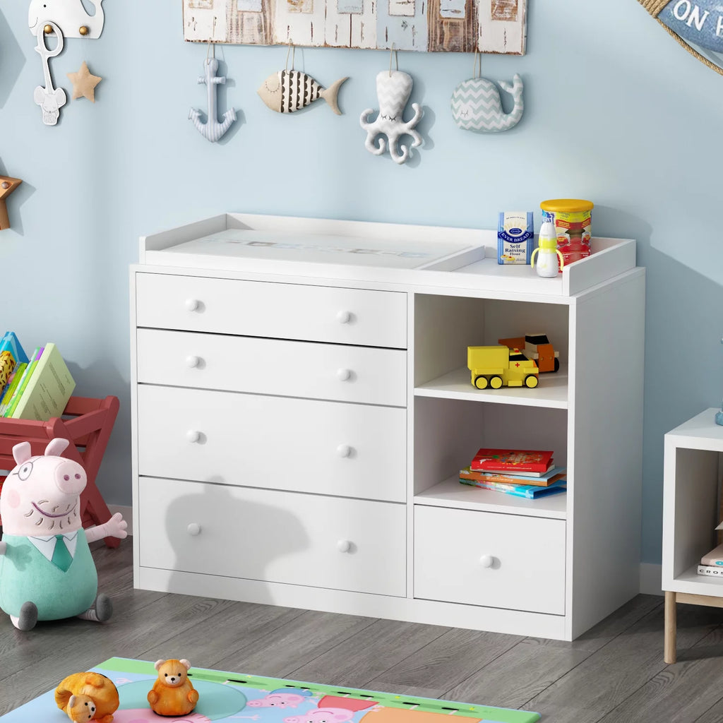 White 5 Drawer Baby Changing Table Dresser U7525