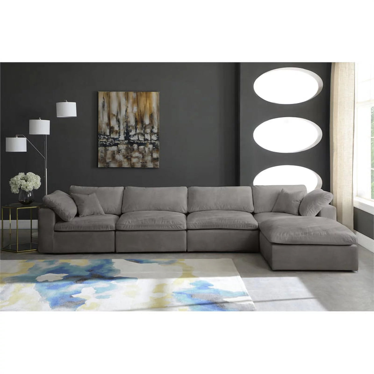 Gray Velvet Modular Sectional A74385