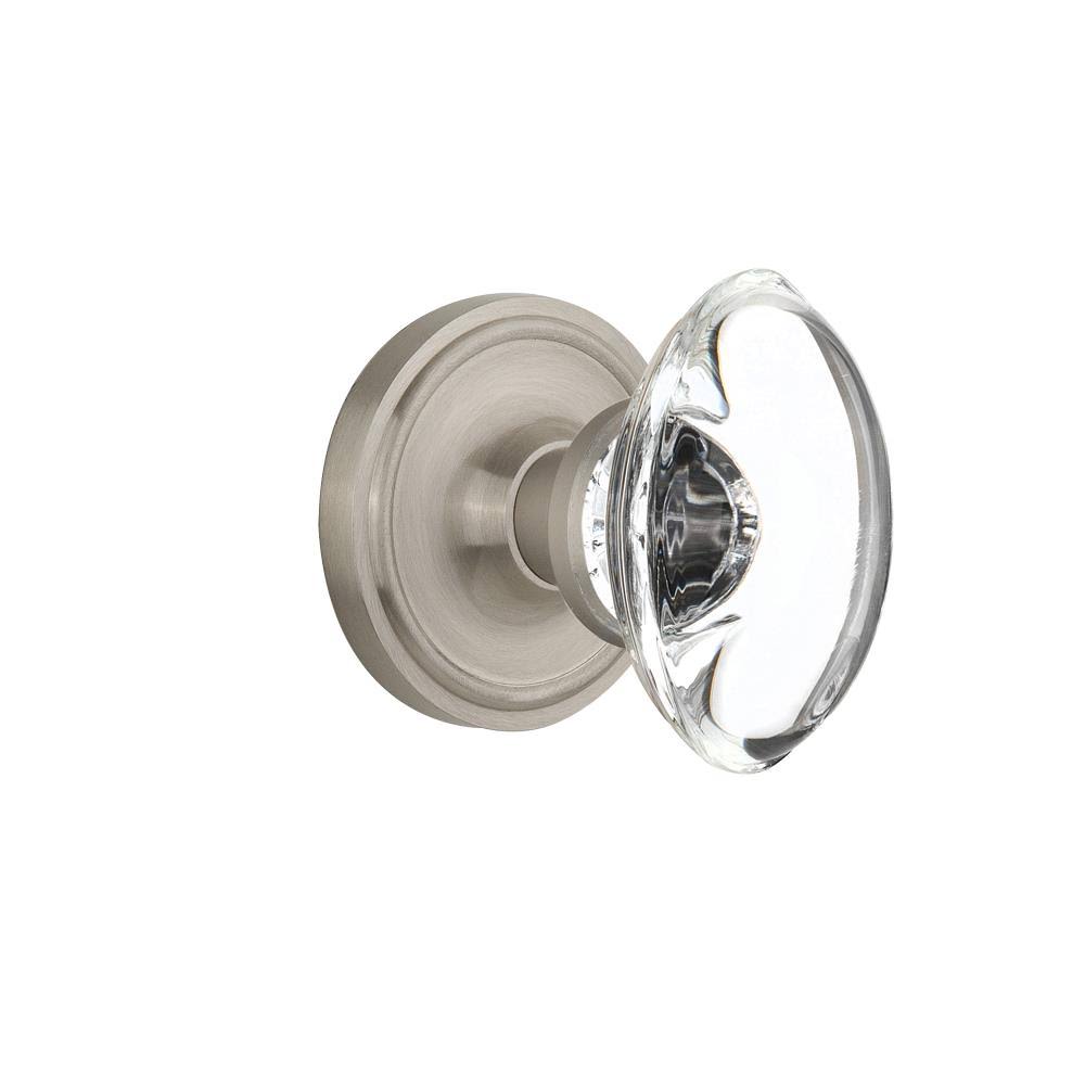 Classic Rosette Double Dummy Oval Clear Crystal Glass Door Knob, Satin Nickel F63910
