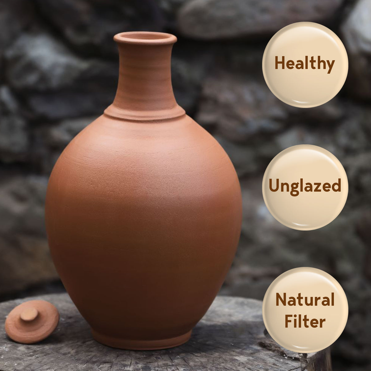 Unglazed Clay Pitcher with Lid K810