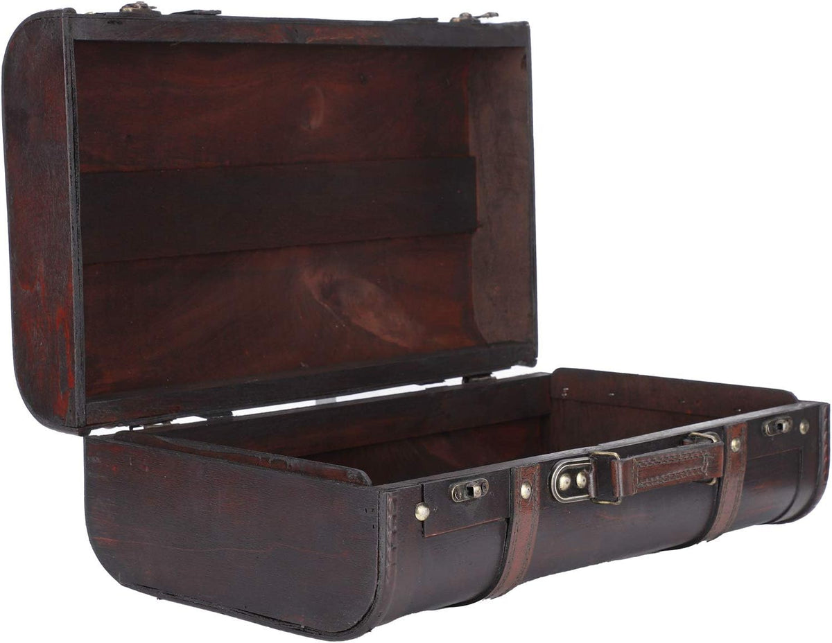 Vintage Wooden Suitcase with Buckle Lock Storage Chest E80213