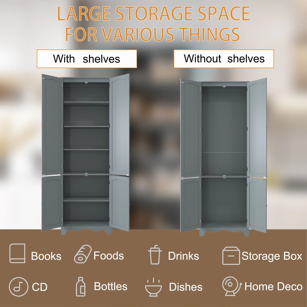 72" H Freestanding Tall Pantry Cabinet with 2 Large Cabinets and Adjustable Shelves F72085