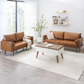 Mid-Century Modern Faux Leather 2-Piece Sofa Set Brown O6021
