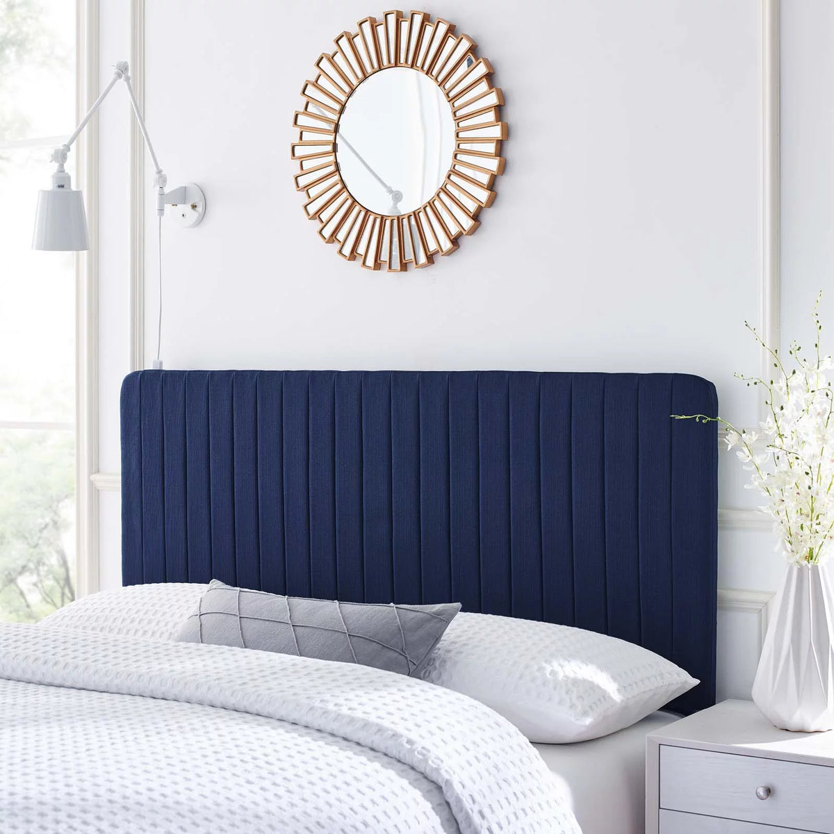 Royal Blue Tufted Upholstered Fabric Full/Queen Headboard X71413
