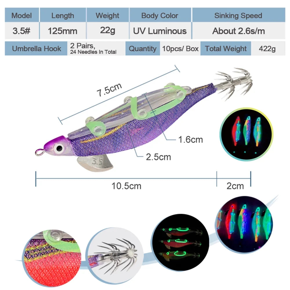 10pcs Fishing Luminous Shrimp Lure with Squid Hooks Q635863