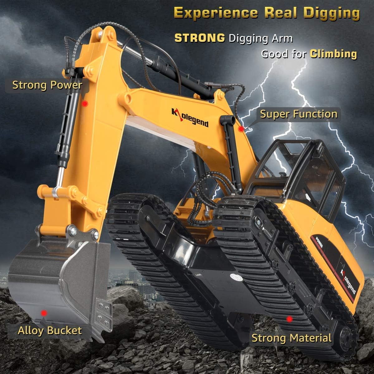 3 in 1 Remote Control Excavator with Metal Shovel, 15 Channel Construction Tractor R93693