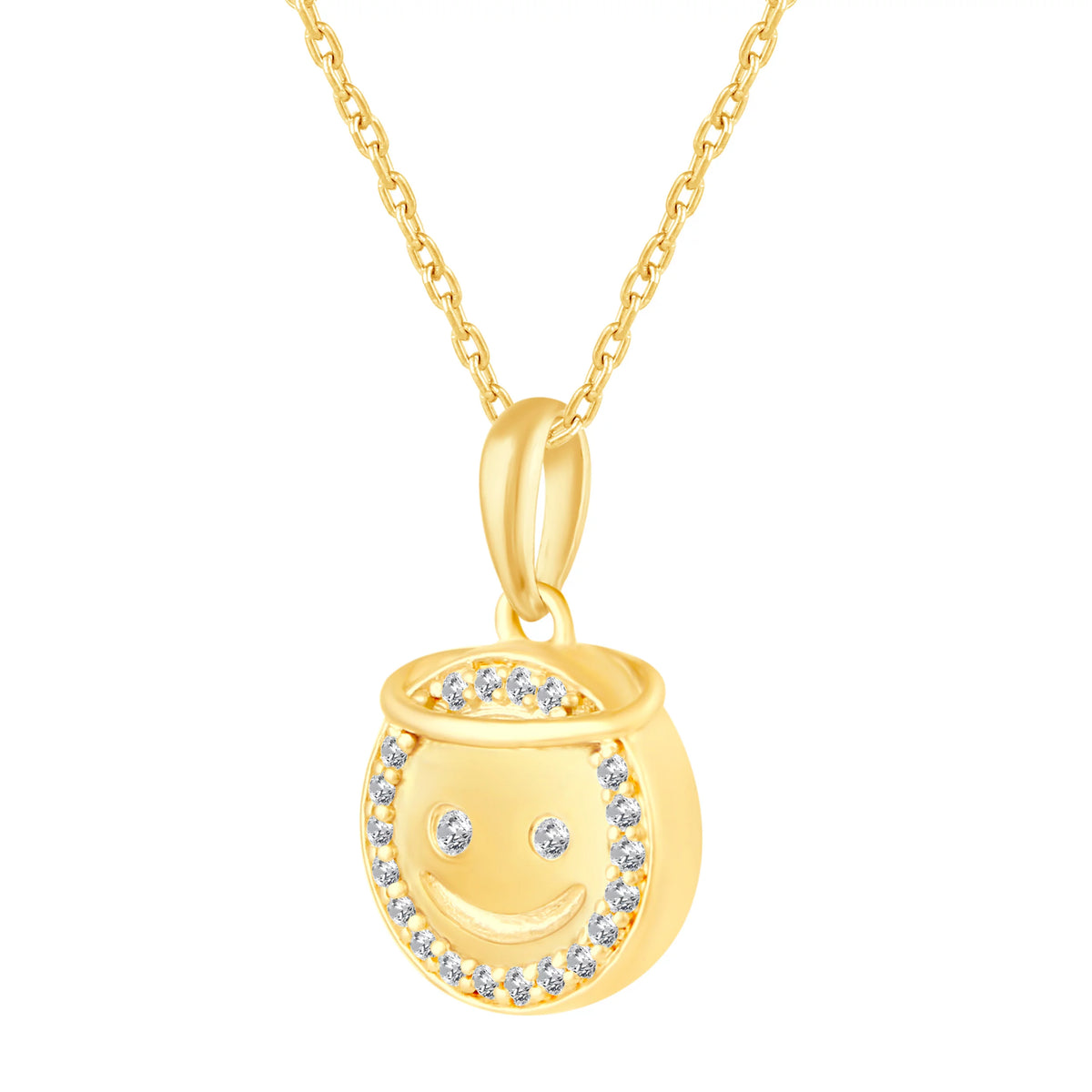 925 Sterling Silver Yellow Gold Face Pendant Necklace C287515