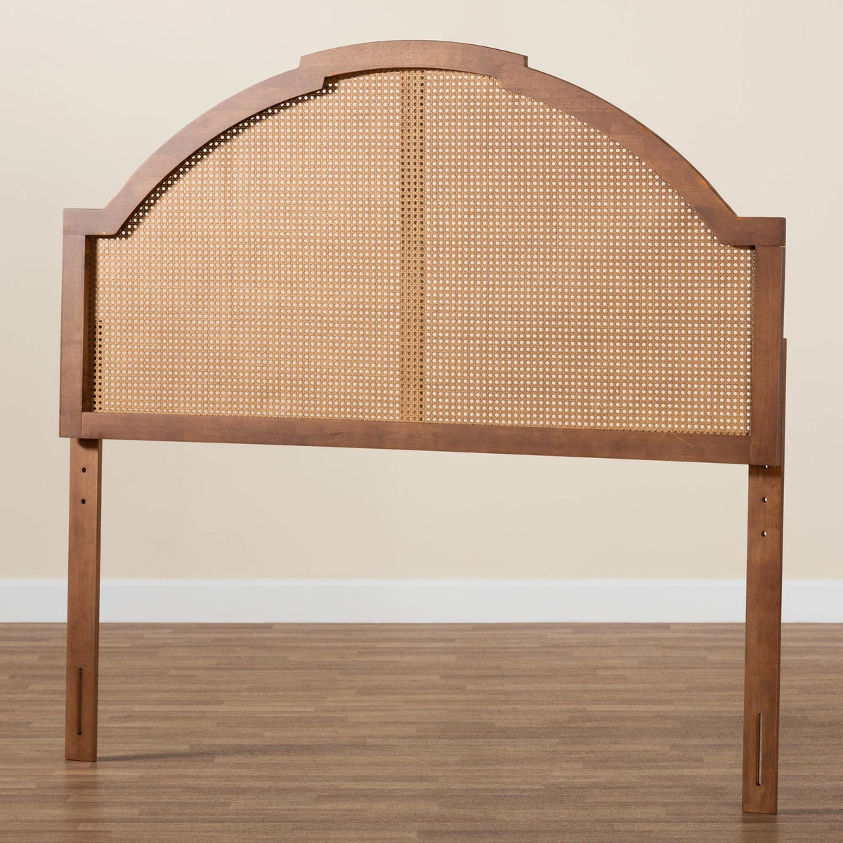 Ash Walnut Finished Wood King Size Headboard with Rattan D455
