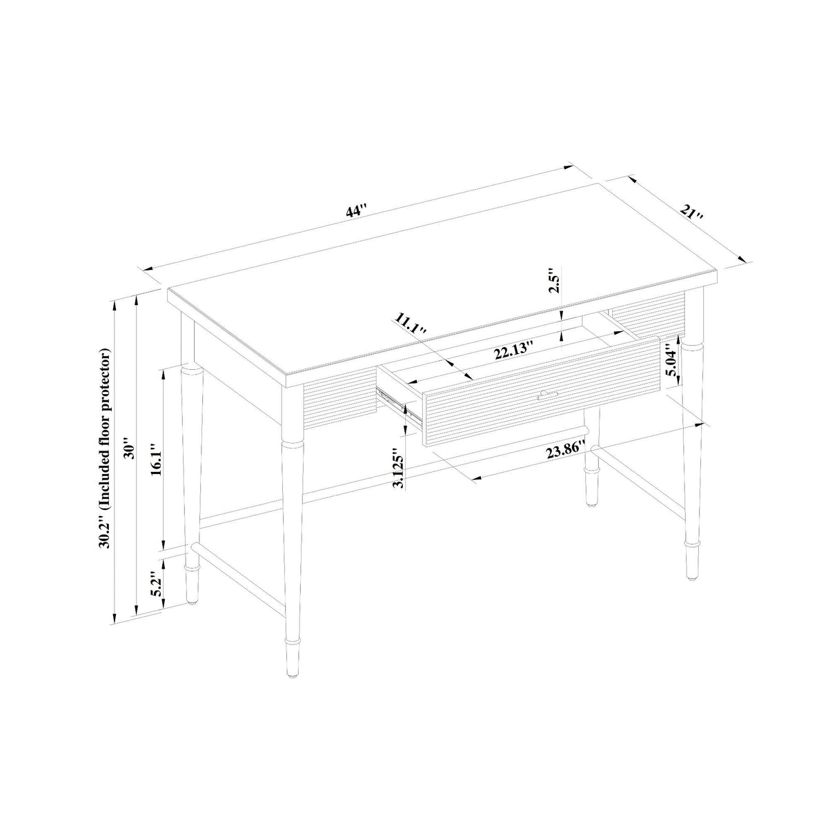 White Wood Writing Desk with Drawers D83530