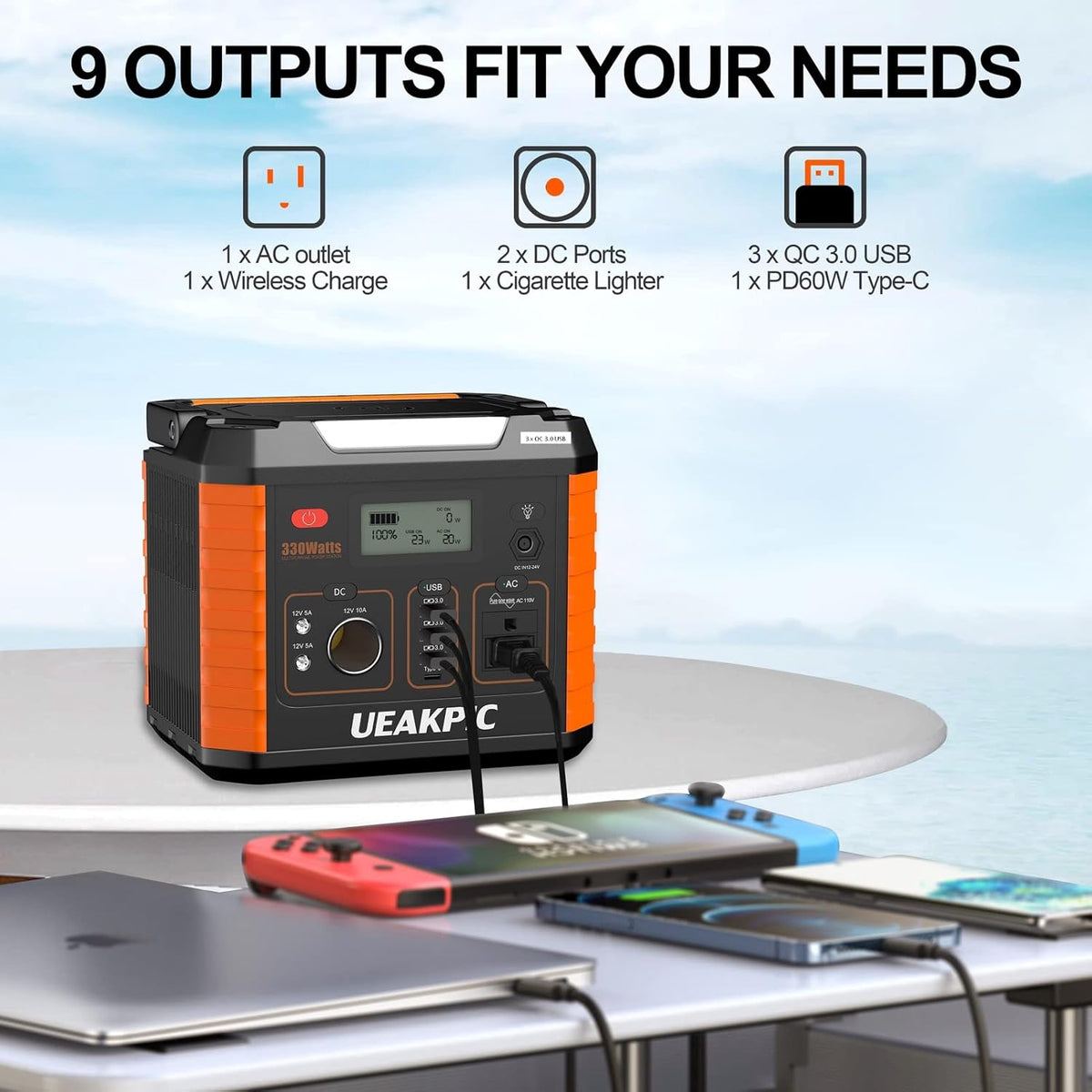330W Portable Power Station, 288.6Wh/78000mAh Solar Powered Generator with AC/DC/USB/PD60W Type-C Ports/Wireless Charger/Flashlight K63513