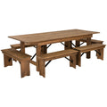 Antique Rustic Folding Farm Table and Six Bench Set V24730