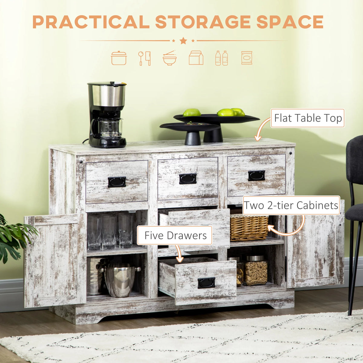 White 5 Drawer Buffet Cabinet W308532