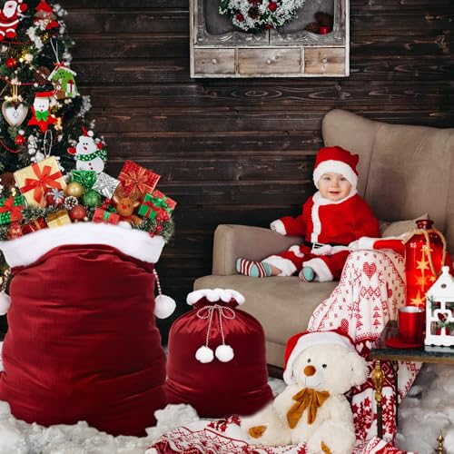 2 Pcs Velvet Christmas Santa Bags with Drawstring I163985