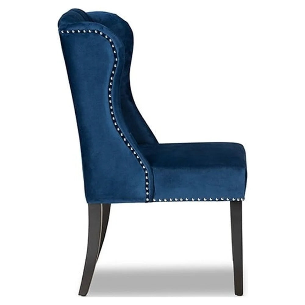 Navy Blue Velvet Upholstered Wood Wingback Dining Chair S581
