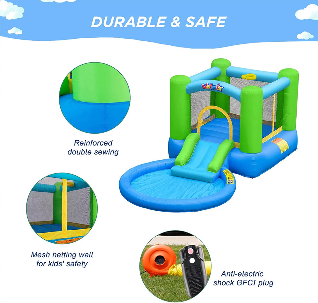 Inflatable Bounce House with Blower, Waterslide & Pool A503