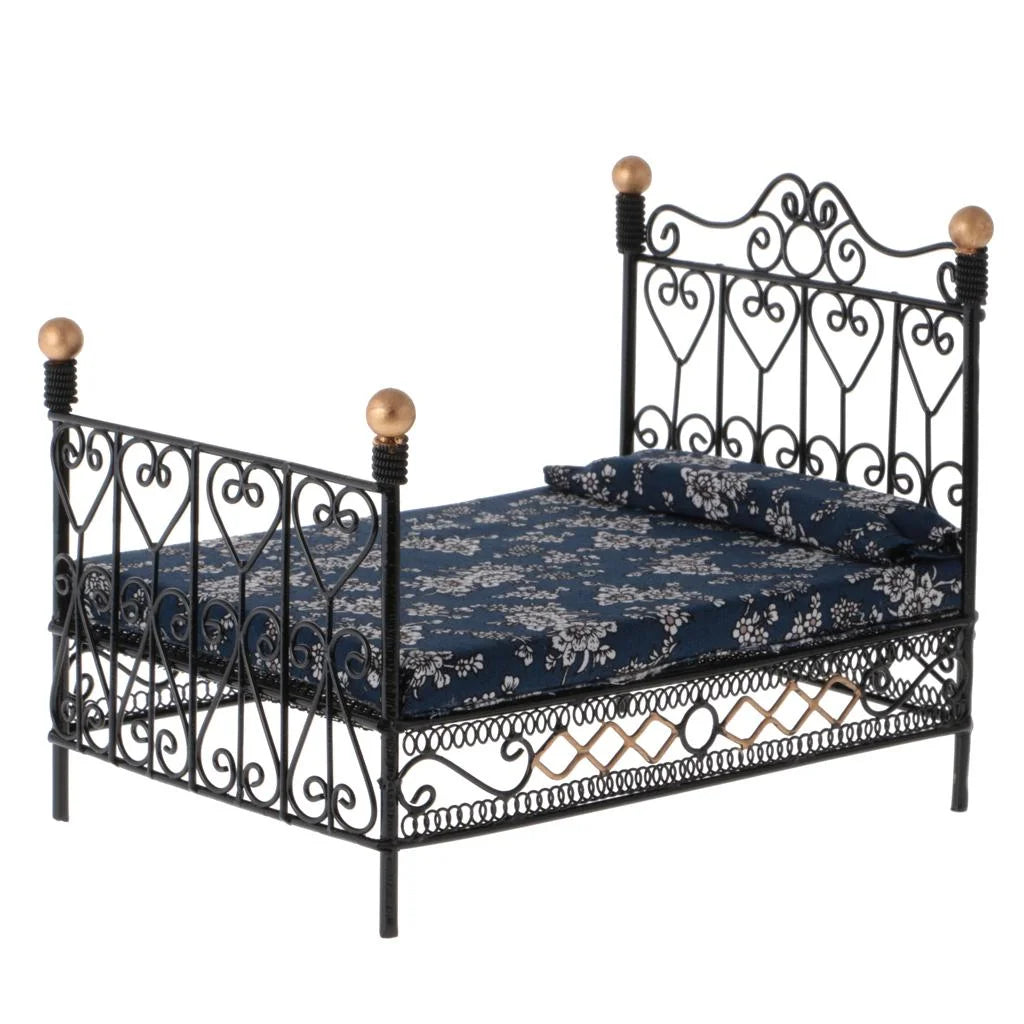 Black Metal Dollhouse Double Bed Furniture H682