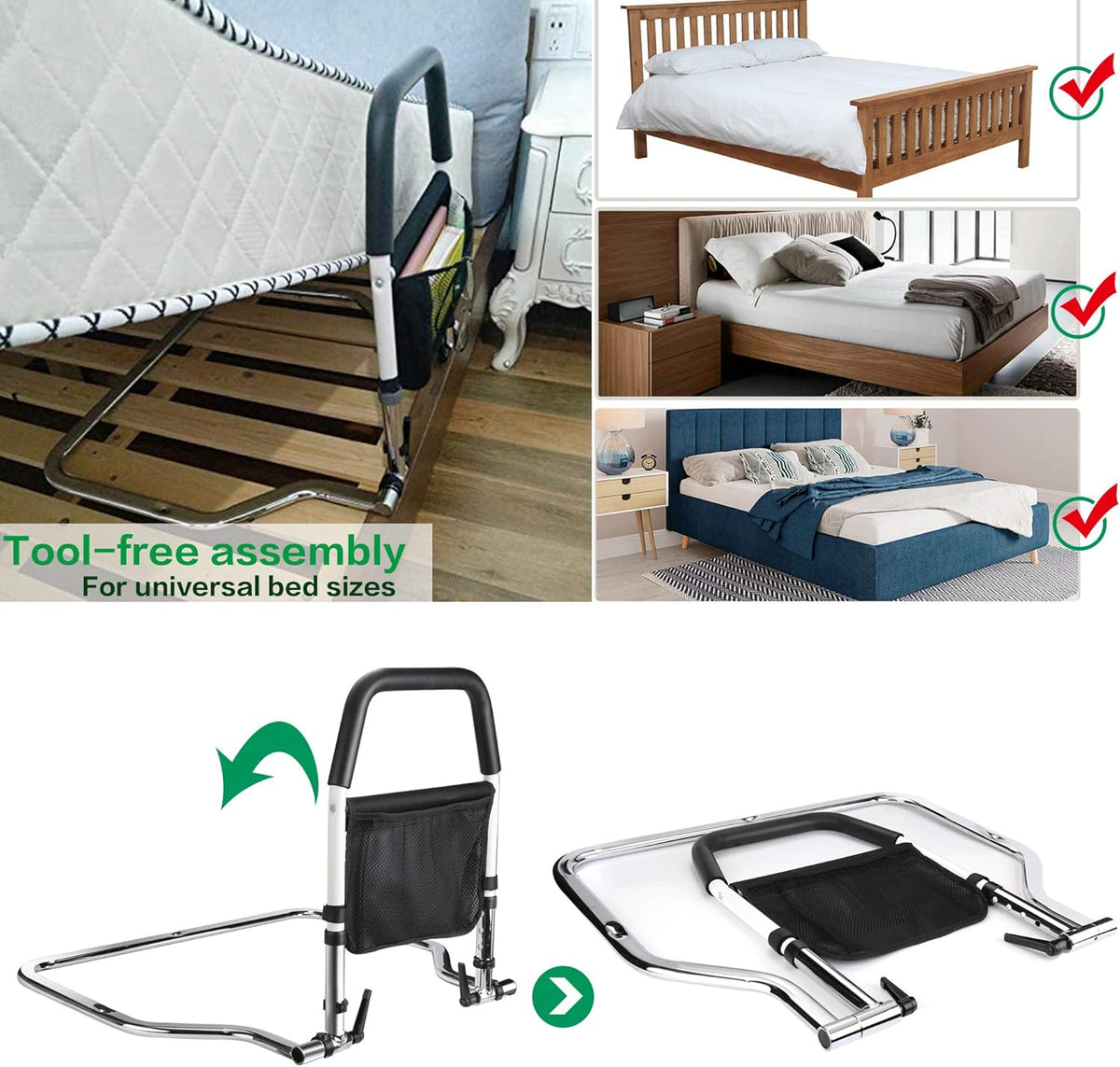 Bed Rails with Storage Pocket, Height Adjustable, Pack of 2 U523150