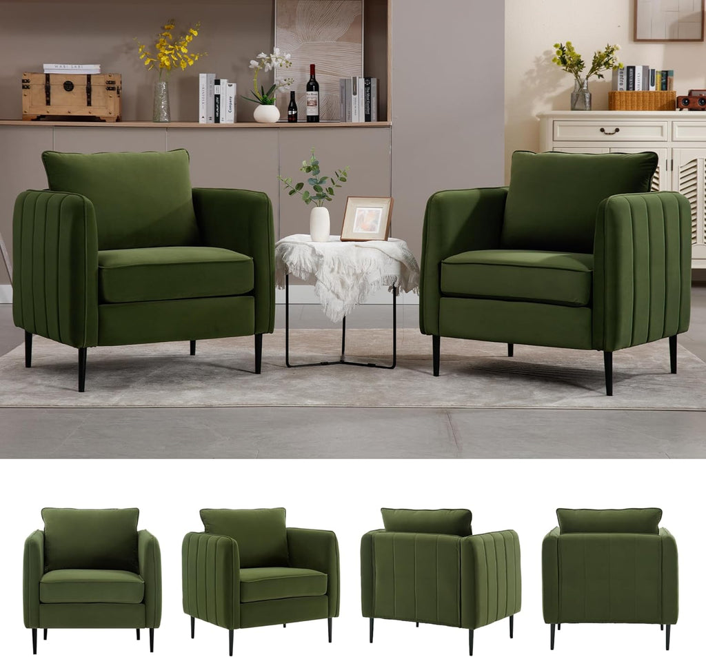 Olive Green Velvet Accent Chair Y50468