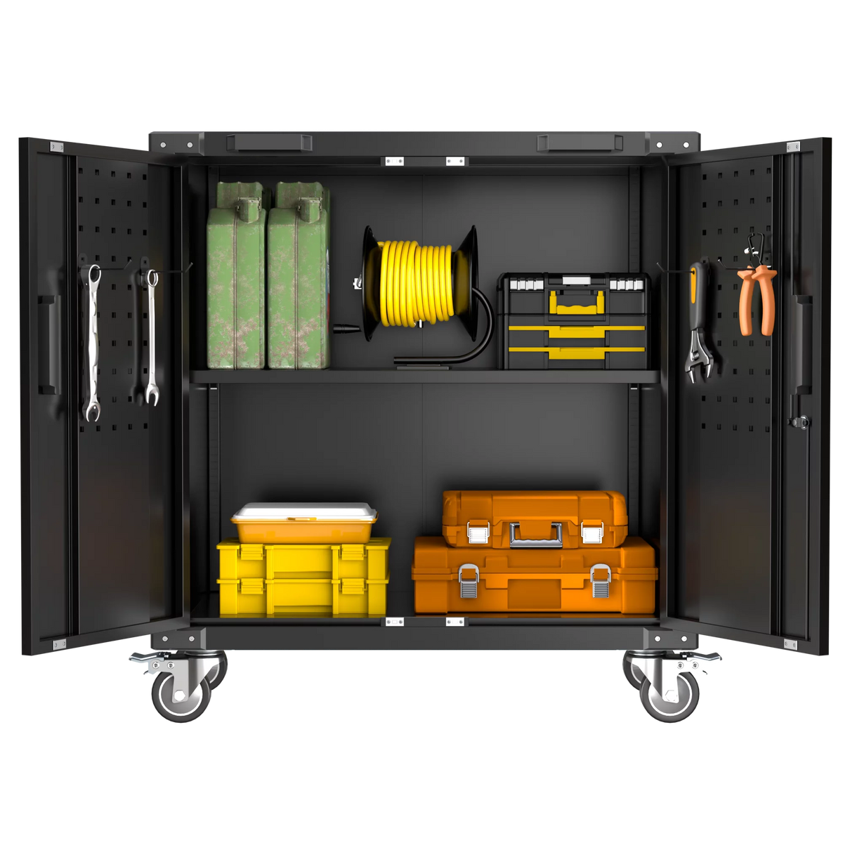 Lockable Steel Storage Cabinet with Adjustable Shelves and Wheels, Black D171016