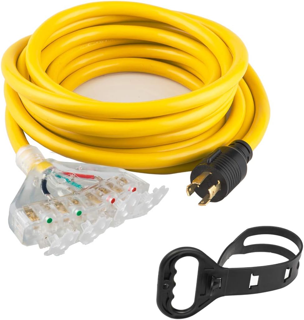 25Ft Generator Locking Cord, 4 Prong 10 Gauge, 30Amp 7500 Watts, Pack of 2 G2622