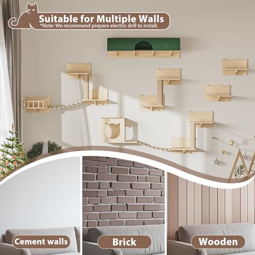 16 Pcs Wall Mounted Cat Shelves with Bed and Scratching Post D3638