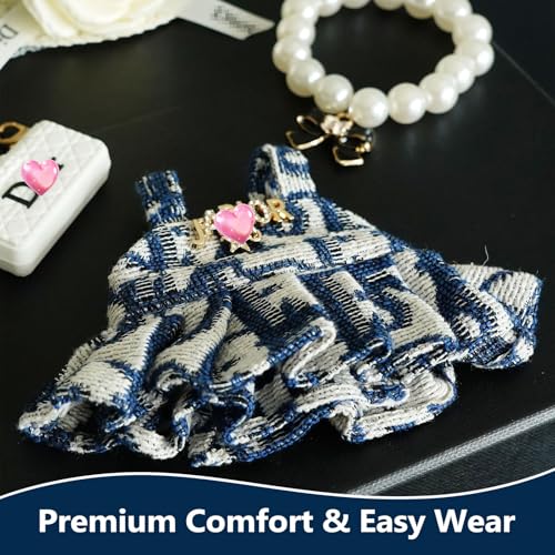 17cm Doll Clothes Set with Hat Pearl Necklace Bag Accessories Blue I8424