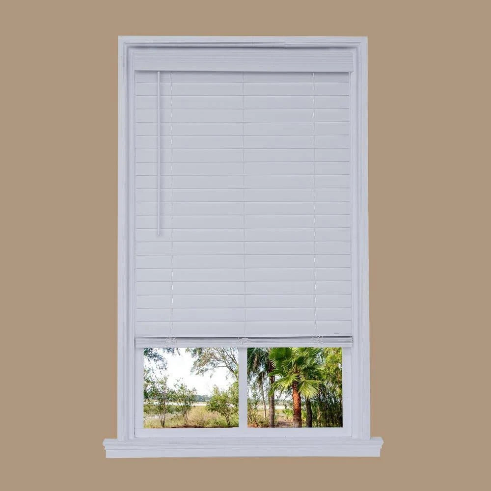 Cordless White Faux Wood Room Darkening Horizontal Blinds I420545