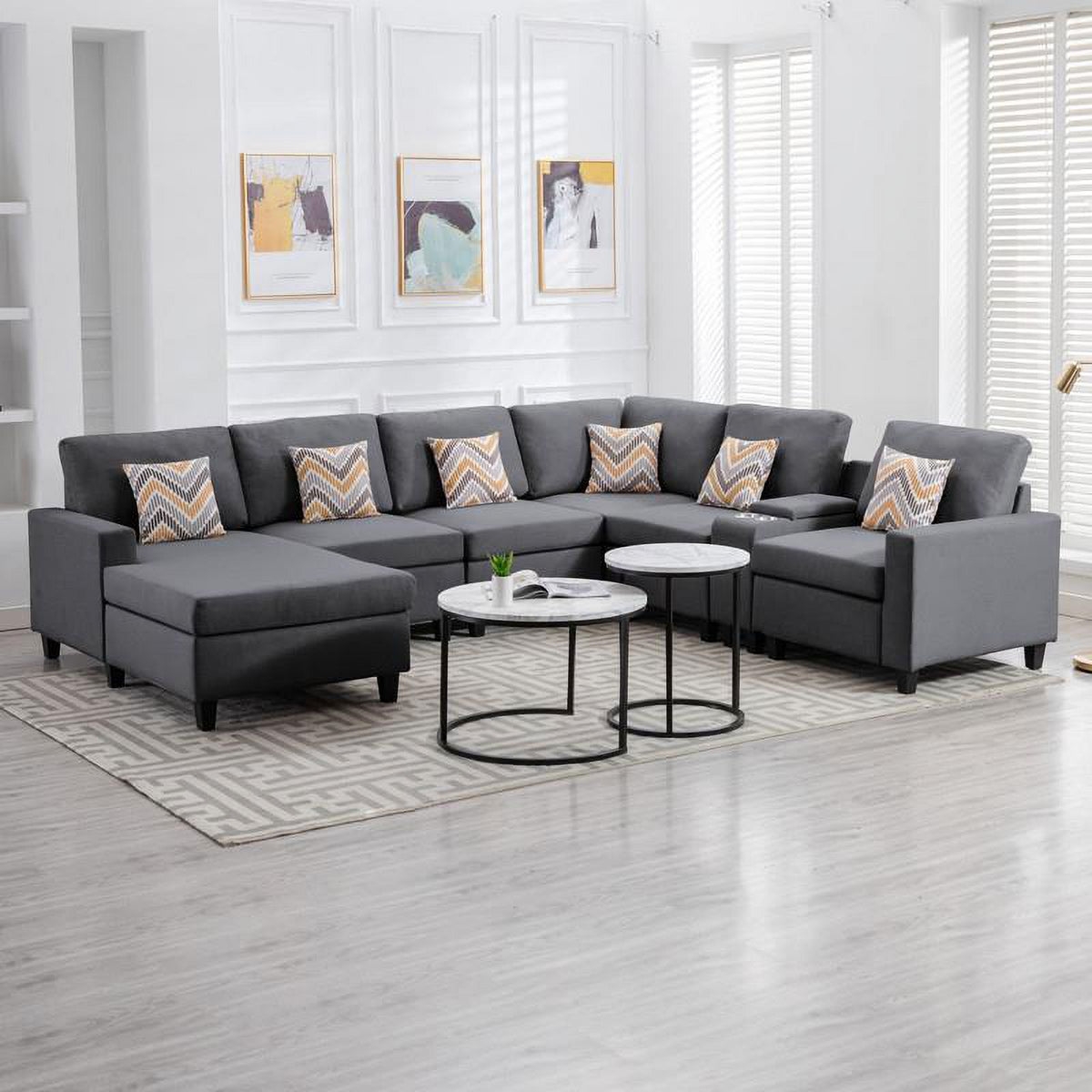 Gray Fabric Reversible Sectional with Charging Ports and Storage Console Z462