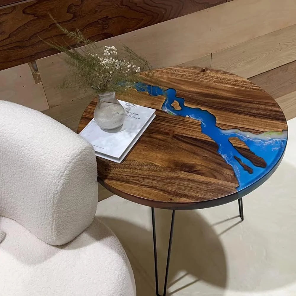 Round Teak Wood Resin Coffee Table B45759