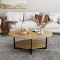 Solid Wood Oval Coffee Table with Cross Metal Legs A791
