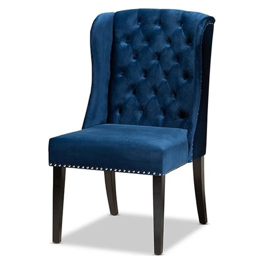 Navy Blue Velvet Upholstered Wood Wingback Dining Chair S581