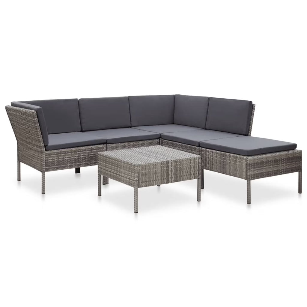 6 Piece Outdoor Conversation Set Gray Poly Rattan Patio Sectional Set M446