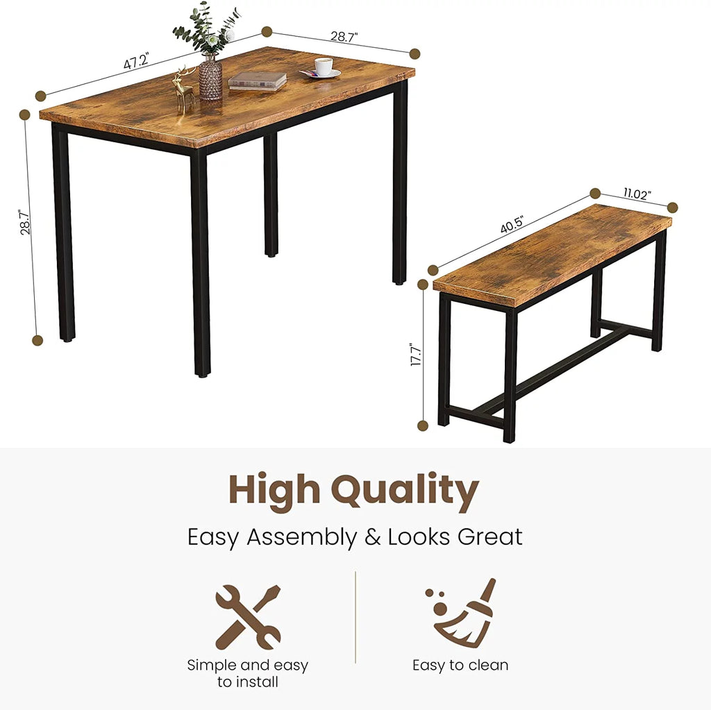 3-Piece Dining Table Set with 2 Bench Chairs Q8031