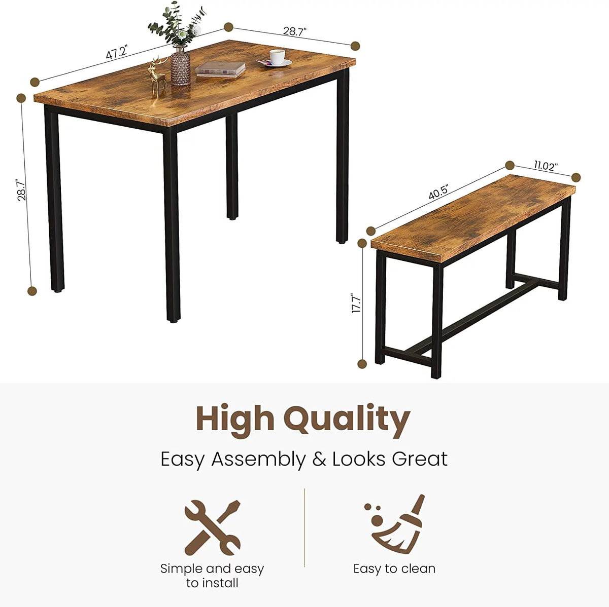 3-Piece Dining Table Set with 2 Bench Chairs Q8031