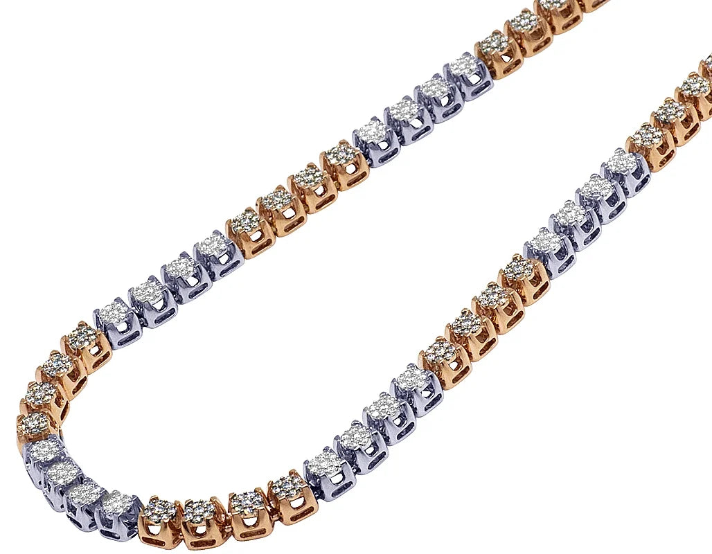 10K Two Tone Gold Diamond Cluster Chain Necklace 10 CT 24" B103