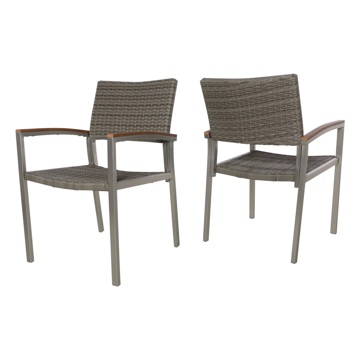 Set of 2 Silver Gray Wicker Dining Chairs Y85816