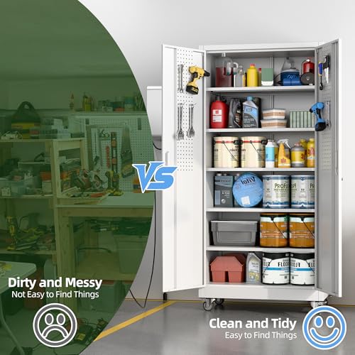 White Metal Storage Cabinet with Wheels S7453